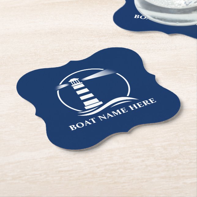 Båtens Namn eller textens klassiska fyrkant blå Underlägg Papper (Vinklad)