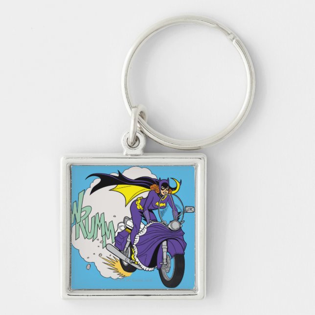 Batgirl Cycle Fyrkantig Silverfärgad Nyckelring (Framsidan)