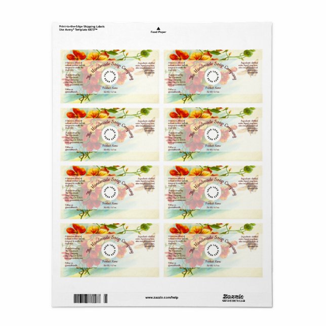 Bath & Body Product Label - Flowers with honeybee Fraktsedel (Helt Ark)