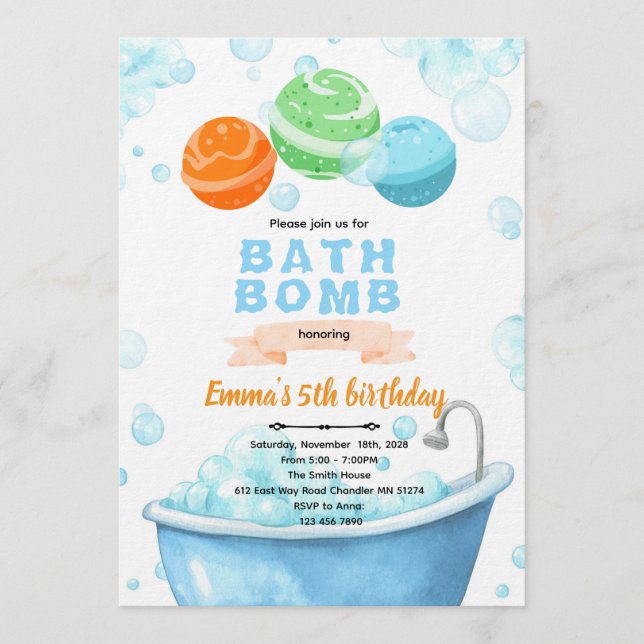 Bath bomb Party Invitation Inbjudningar (Framsida)
