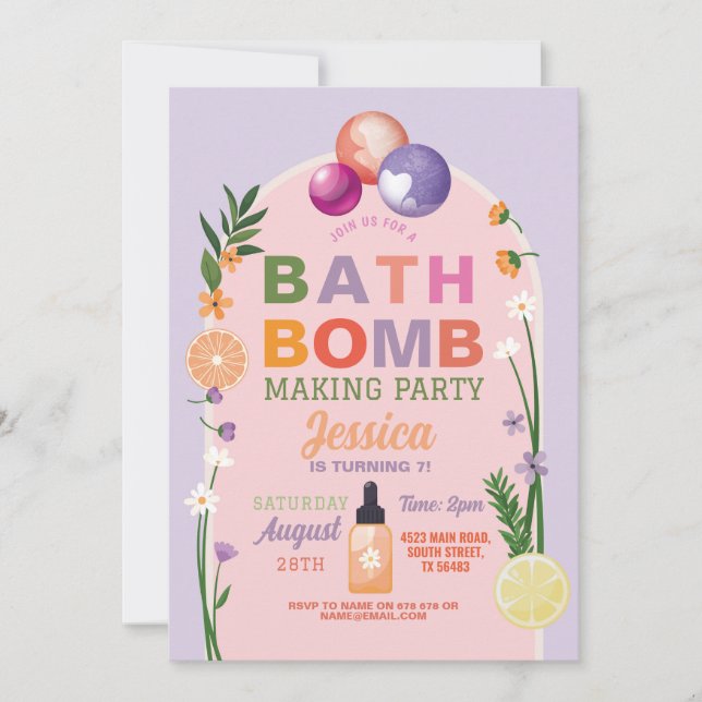 Bath Bomb Skapar Crafts Birthday Fragrance Inbjudningar (Framsida)