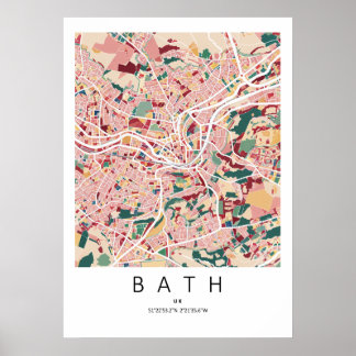 Bath England Kartpost | Modern Stadsväggskunst Poster