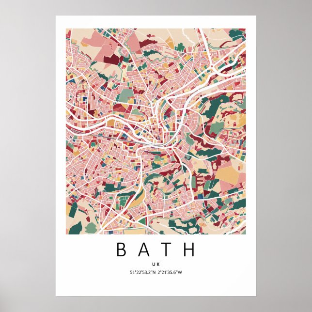 Bath England Kartpost | Modern Stadsväggskunst Poster (Framsidan)