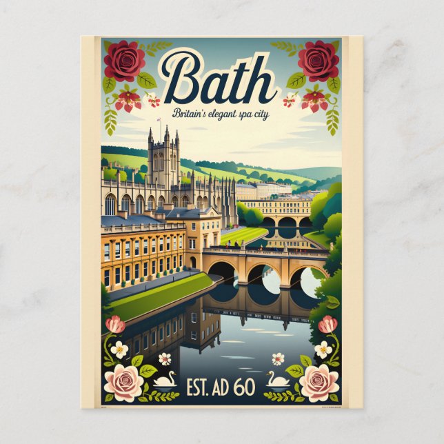 Bath England Retro Resemålning Affisch Konst Helg Vykort (Framsida)