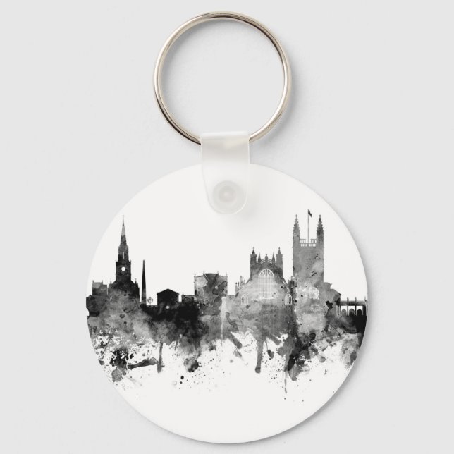 Bath England Skyline Cityscape Black White Nyckelring (Framsida)