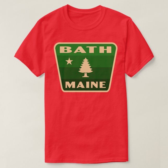 Bath Maine Retro Gräs Träd Badge Grönt T Shirt (Design framsida)
