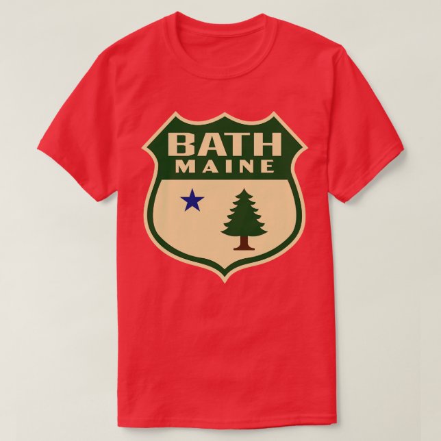 Bath Maine Retro Gräs Träd Shield Grönt T Shirt (Design framsida)
