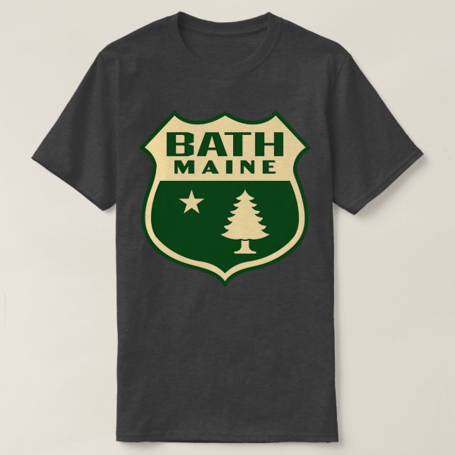 Bath Maine Retro Gräs Träd Shield Tan T Shirt (Design framsida)