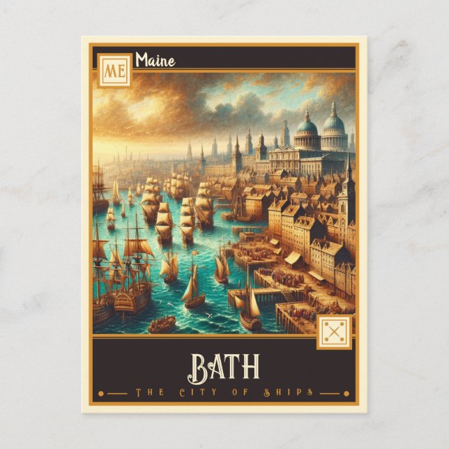 Bath, Maine | VINTAGE Vykort (Framsida)