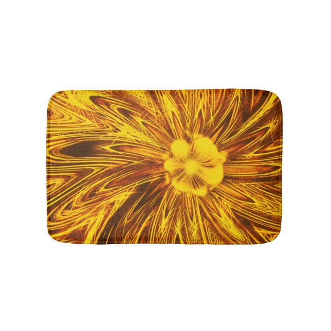 Bath Mat Abstrakt Linjer Gult Flower Badrumsmatta (Framsidan)