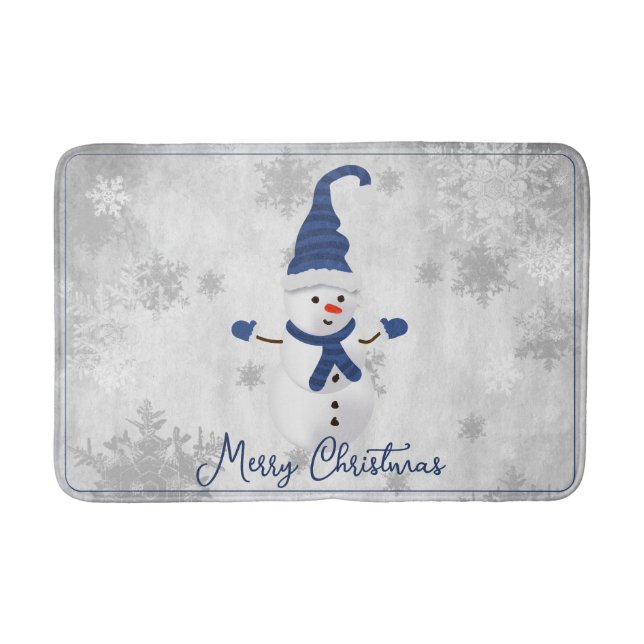 Bath Mat av Blue Cute Snögubbe Helgdag Badrumsmatta (Framsidan)