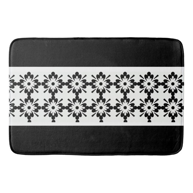 Bath Mat/Black and White Blommigt Shapes Badrumsmatta (Framsidan)