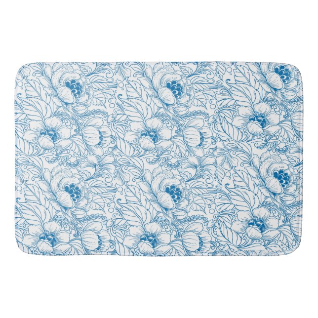 Bath Mat Blommigt Blue Badrumsmatta (Framsidan)