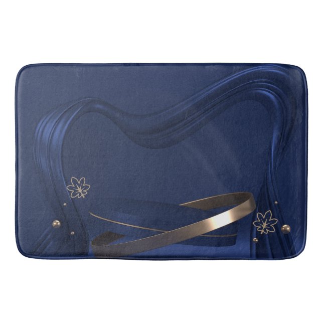 Bath Mat-Blommigt för blå våg Badrumsmatta (Framsidan)