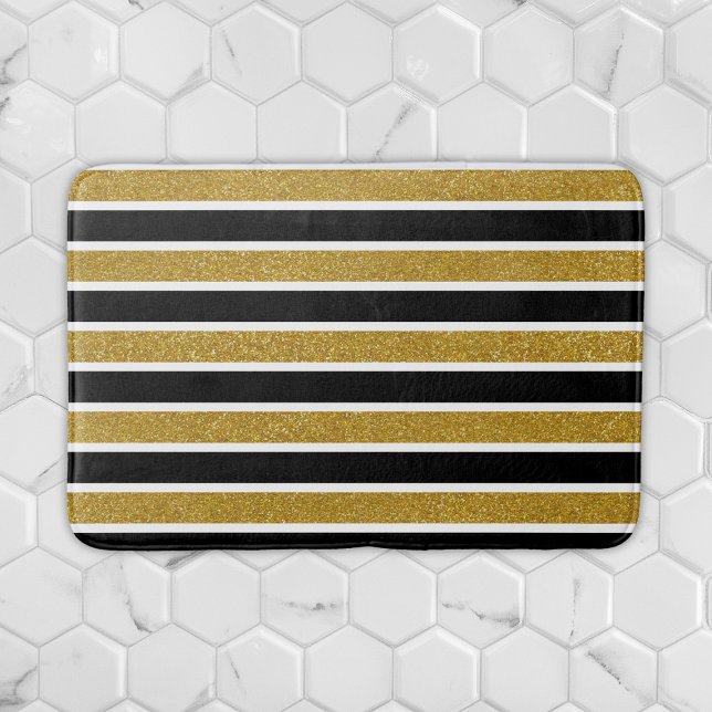 Bath Mat elegant Guld Svartvit Rand Bath Mat Badrumsmatta (Skapare uppladdad)