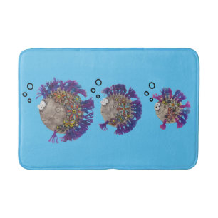 Bath Mat - Familj av blåa och Lila fisk Badrumsmatta