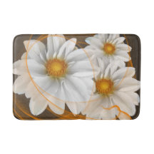 Bath Mat Flowers White Black Orange