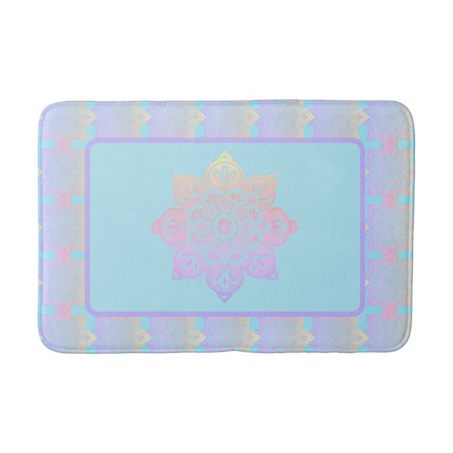Bath Mat himlar blue med stora Boho-medallioner Badrumsmatta (Framsidan)