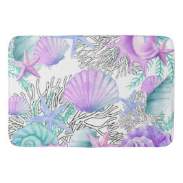 Bath Mat Lila Rosa Teal and White Seashells Badrumsmatta