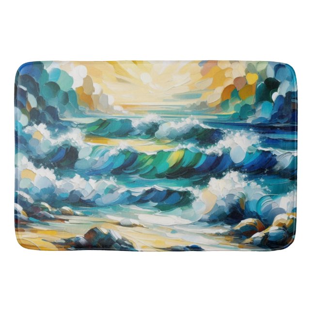 Bath Mat Ocean Vågar och Sunrise Abstrakt Art Badrumsmatta (Framsidan)