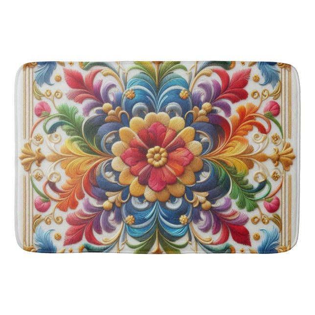 Bath Mat Rainbow Flowers Embroidery Tittar Blommig Badrumsmatta (Framsidan)