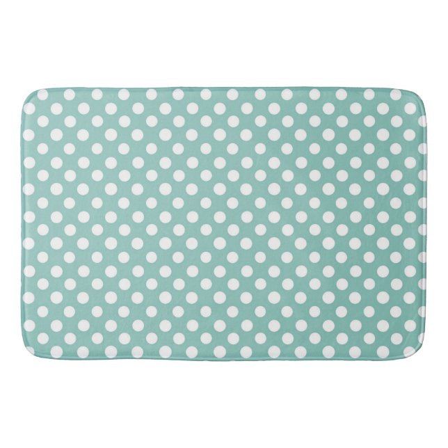 Bath Mat/Teal & White Polka dots Badrumsmatta (Framsidan)