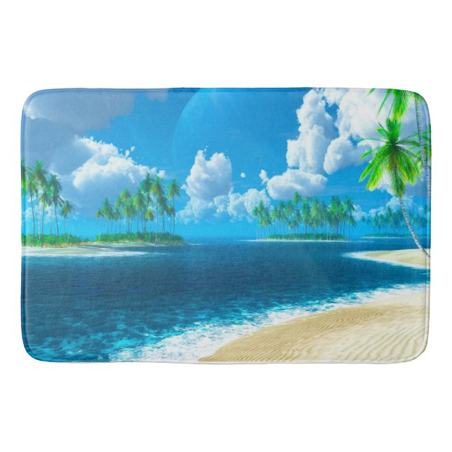 Bath Mat/Tropical Beach med Handflatan Träd Badrumsmatta (Framsidan)