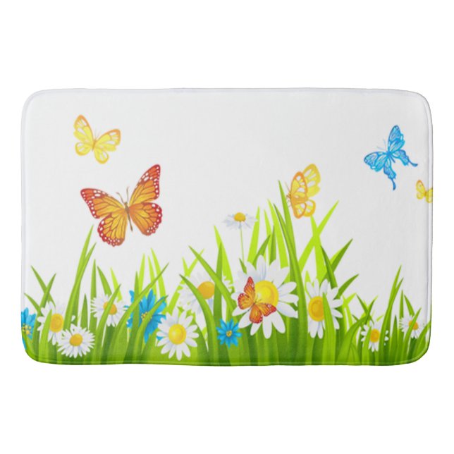Bath Mat/Vår Butterflies och Flowers Badrumsmatta (Framsidan)