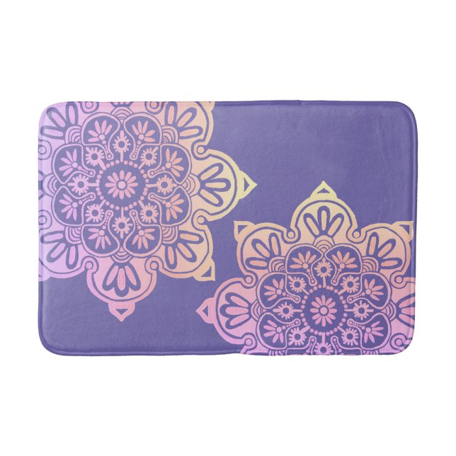 Bath Mat vid Lila med stora Boho-medallioner Badrumsmatta (Framsidan)