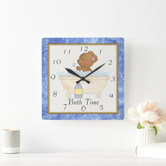 Bath Time Bear Clock Fyrkantig Klocka (Hem)