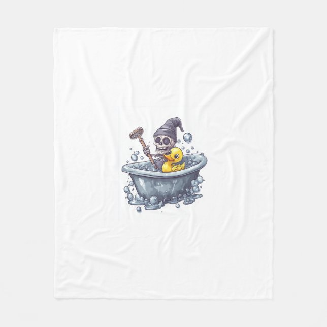 Bath Time Bones - Cute Funny Skull i Tub Fleecefilt (Framsidan)