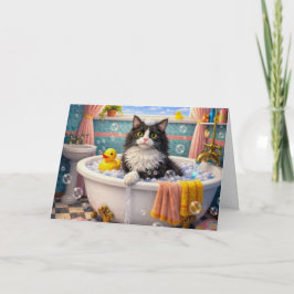 Bath Time , Cat Greeting Card Kort