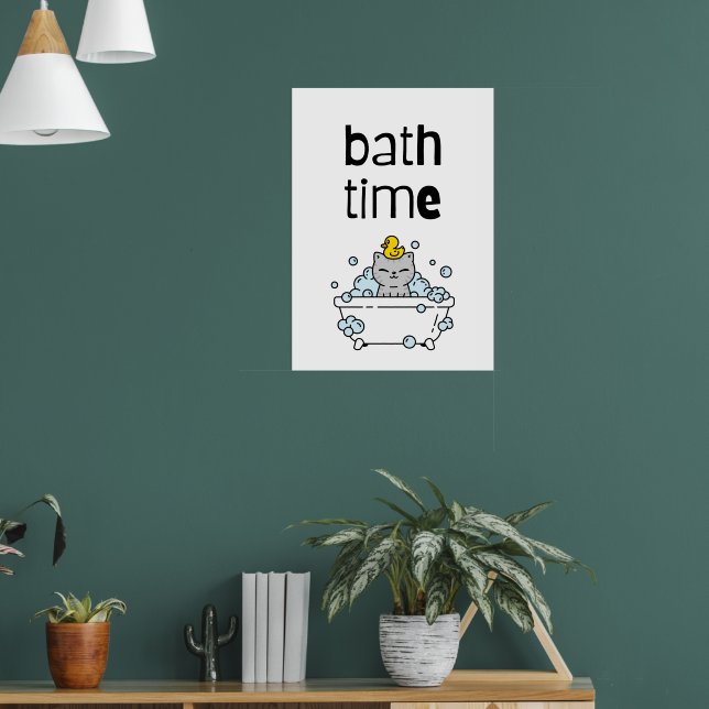 Bath Time Cute Kawaii Bathtub Poster (Vardagsrum 1)