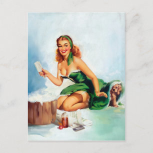 Bath Time Pin Up Vykort