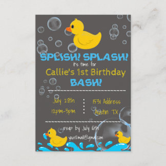 Bath Time Rubber Ducky Birthday Inbjudan