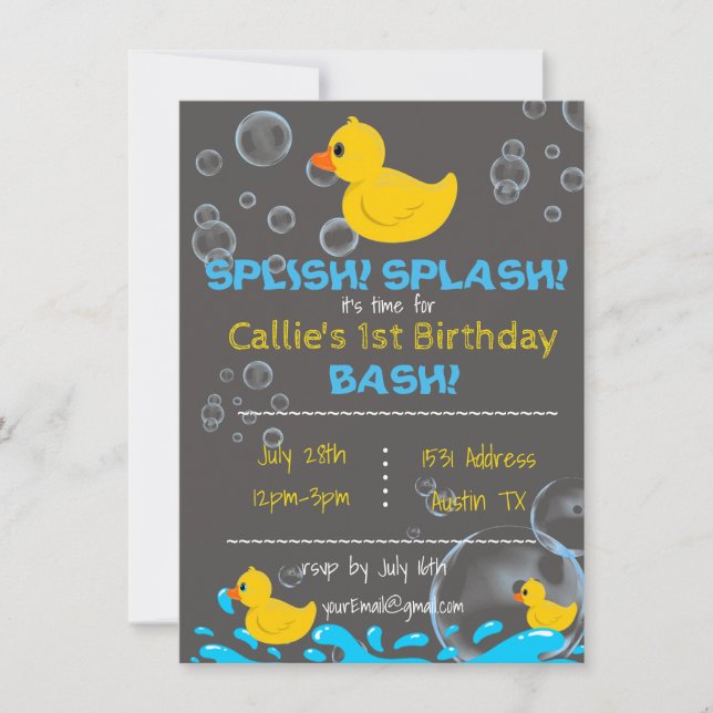 Bath Time Rubber Ducky Birthday-inbjudan Inbjudningar (Framsida)