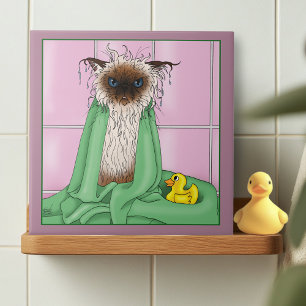 Bath Time Siamese Cat Kakelplatta