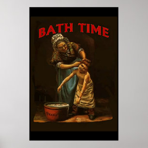 Bath Time, Vintage Boy på Tvätta Tub. Poster