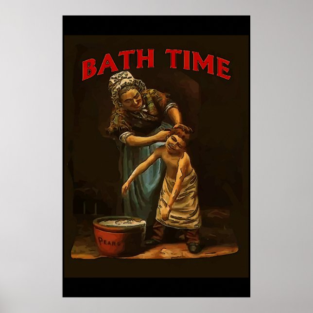 Bath Time, Vintage Boy på Tvätta Tub. Poster (Framsidan)