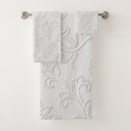 Bath Towel Set "White Blommigt Patternated Design"