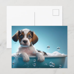 Bath Tub & Bubbles Puppy Vykort