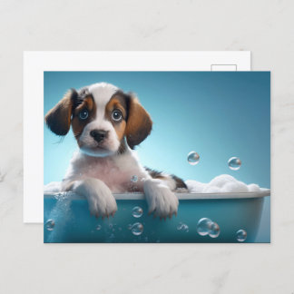 Bath Tub & Bubbles Puppy Vykort