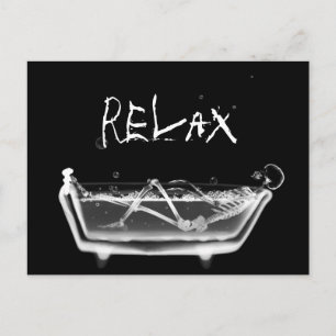 Bath Tub X-Ray Skeleton Black & White Vykort