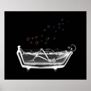 Bath Tub X-Ray Skeleton - Rainbow Bubbles Poster