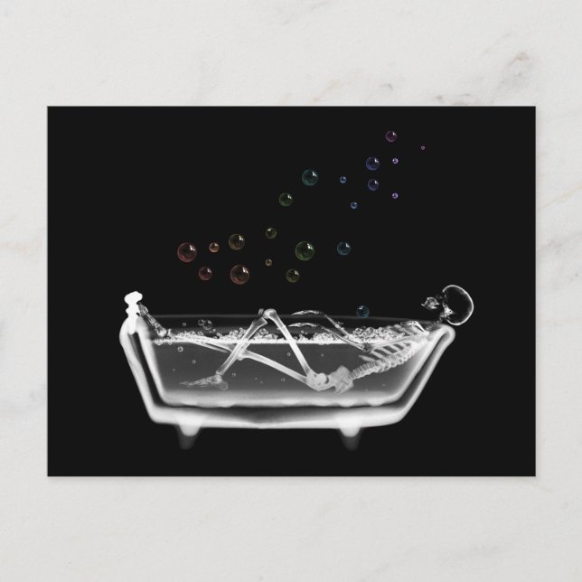 Bath Tub X-Ray Skeleton - Rainbow Bubbles Vykort (Framsida)