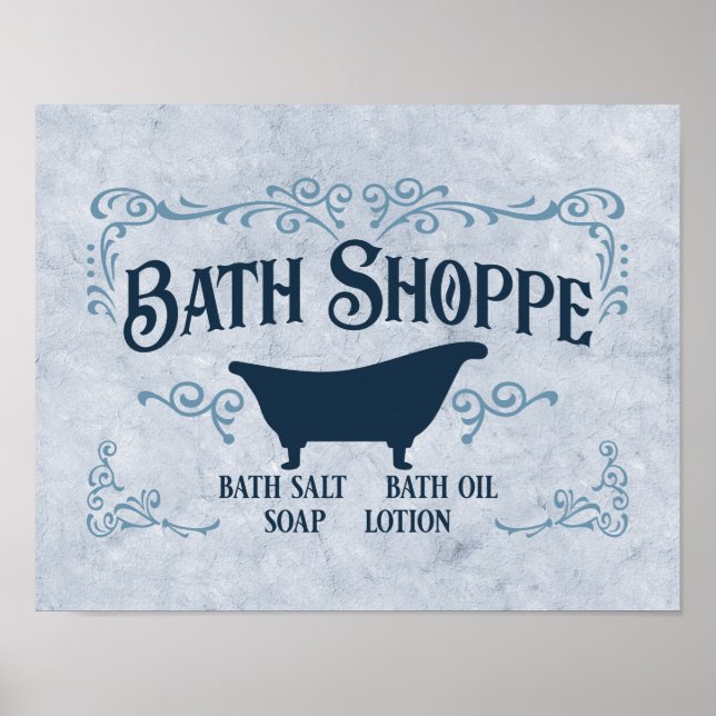 Bathe, Bath Time, Spa 14 tum x 11 tum i Blue Poster (Framsidan)