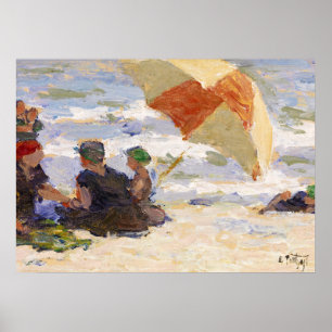 Bathers with Stripe Umbrella, 1920 by Potthast Poster