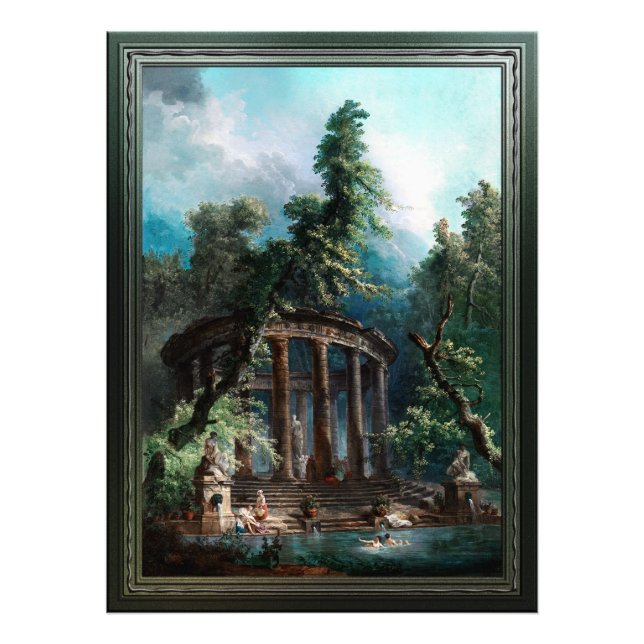 Bathing Bassäng av Hubert Robert 2:a upplagan Fototryck (Framsidan)