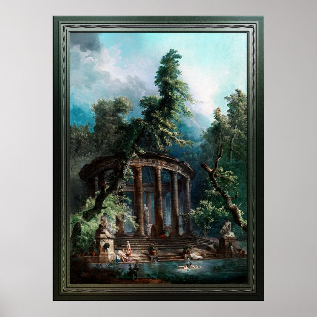 Bathing Bassäng av Hubert Robert 2:a upplagan Poster (Framsidan)