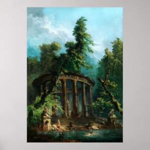 Bathing Bassäng av Hubert Robert Poster